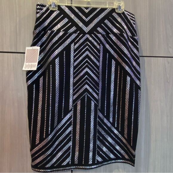 LuLaRoe Black Silver Cassie Pencil Skirt Large NWT - Picture 4 of 6